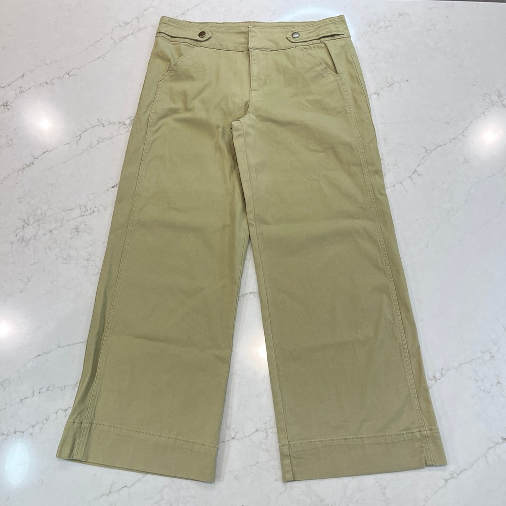 BCBGeneration Wide Leg Pants Womens Sz 13 Green Tan Khaki Pockets Stretch Earthy